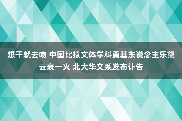 想干就去吻 中国比拟文体学科奠基东说念主乐黛云衰一火 北大华文系发布讣告