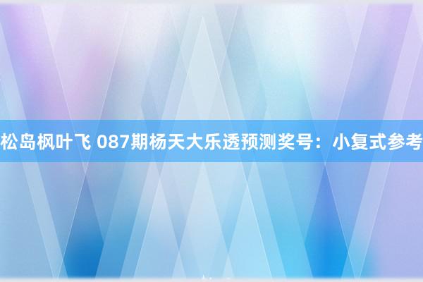 松岛枫叶飞 087期杨天大乐透预测奖号：小复式参考