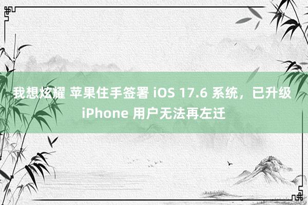 我想炫耀 苹果住手签署 iOS 17.6 系统，已升级 iPhone 用户无法再左迁