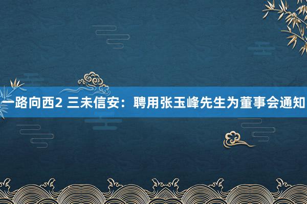 一路向西2 三未信安：聘用张玉峰先生为董事会通知