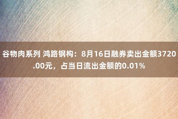 谷物肉系列 鸿路钢构：8月16日融券卖出金额3720.00元，占当日流出金额的0.01%